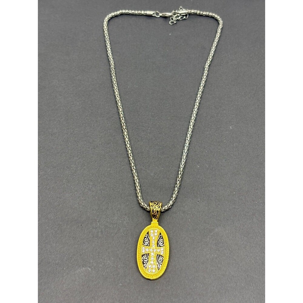 TBN Trinity Broadcasting Network Two Tone Cross Pendant With Clear Rhinestones